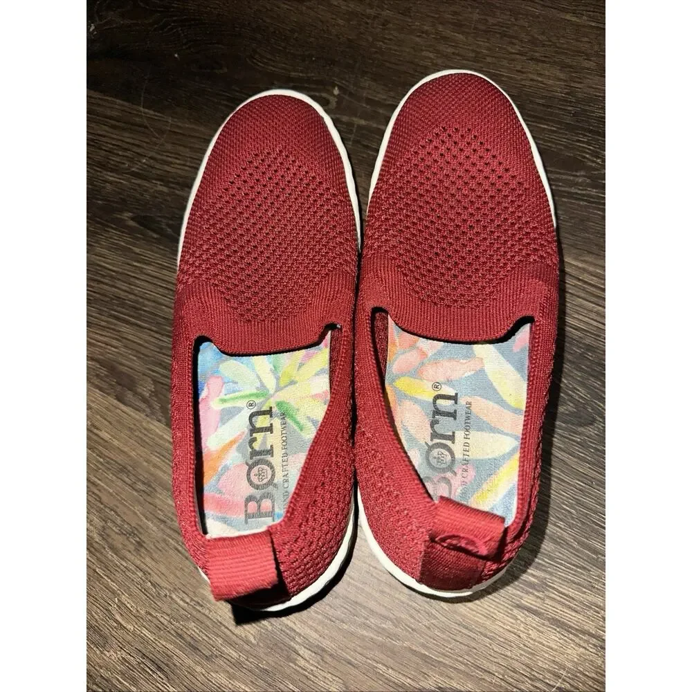 Born Solstice Red Scarlet Knit Fabric Slip On Flats Womens Size 7.5 Casual Shoes